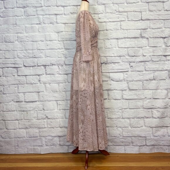 Max & Moi Blush Silk Feather Print Maxi Dress - Picture 3 of 6